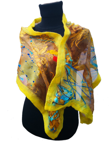 Sciarpa leggera estiva in Crêpe de Chine di Seta stampata. Variante Oro